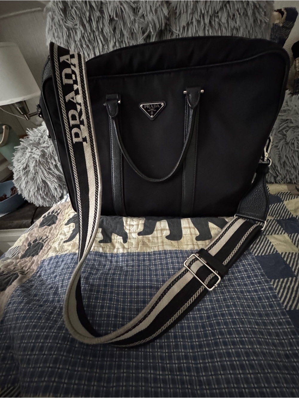Prada Black Nylon Laptop Bag with Branded Strap